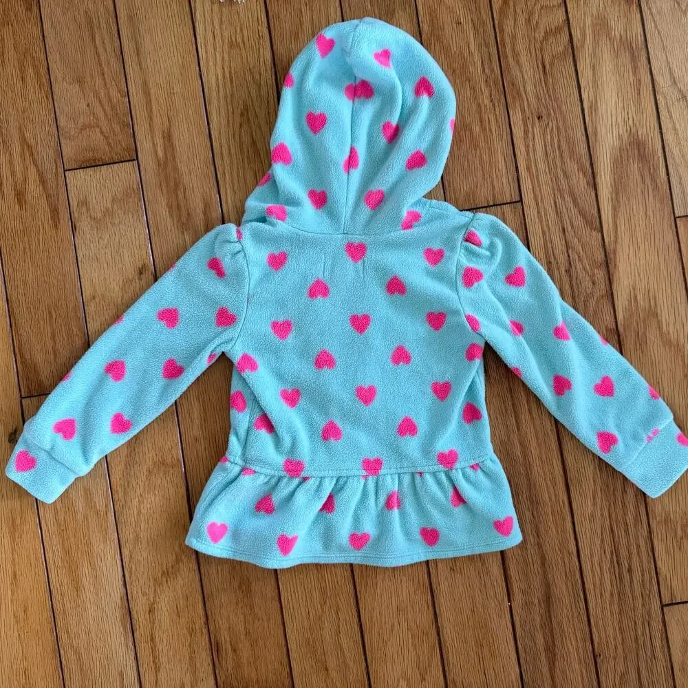 The Children's Place Girls Blue Fleece Zip Up Heart Hoodie Jacket Peplum Size 2T